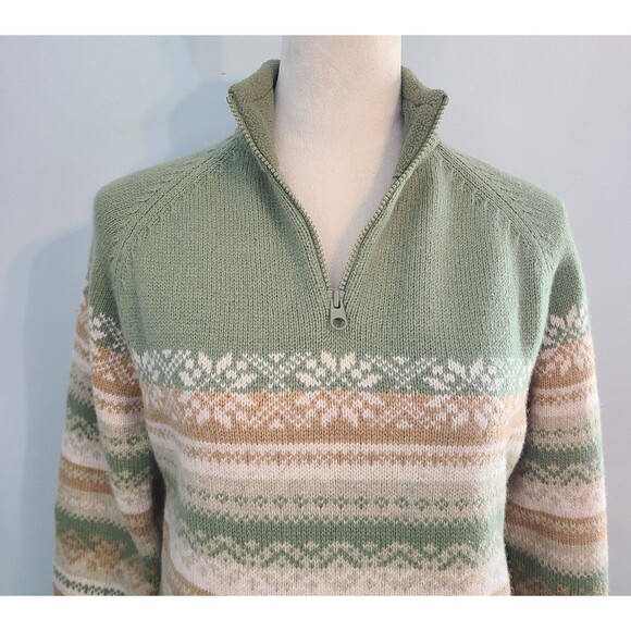 Woolrich 100% Lambs Wool Fair Isle Snowflake Nordic 1/4 Zip Sweater Sage Green S - Picture 5 of 12